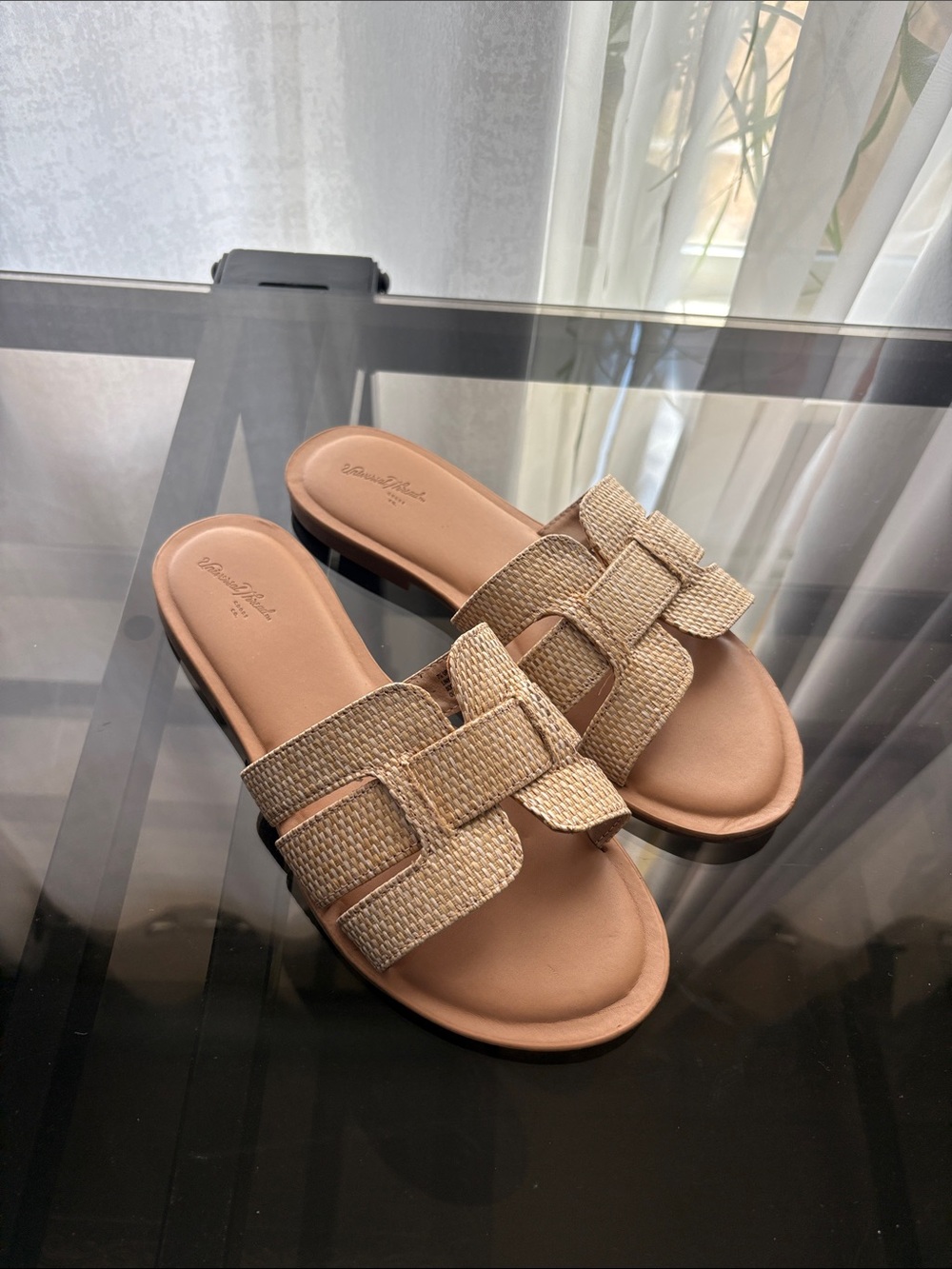 Universal Thread Natural Raffia Weave Slide Sandals - Tan